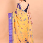 Yellow and Blue Georgette Shibori Saree with Gota Embroidery - Anvi Couture