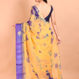 Yellow and Blue Georgette Shibori Saree with Gota Embroidery - Anvi Couture