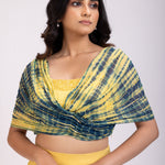 Yellow and Blue Lehenga set with Shibori Print  Embroidered Cape Close Up