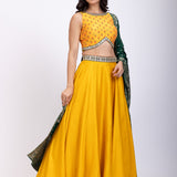 Yellow and Green Lehenga Set front