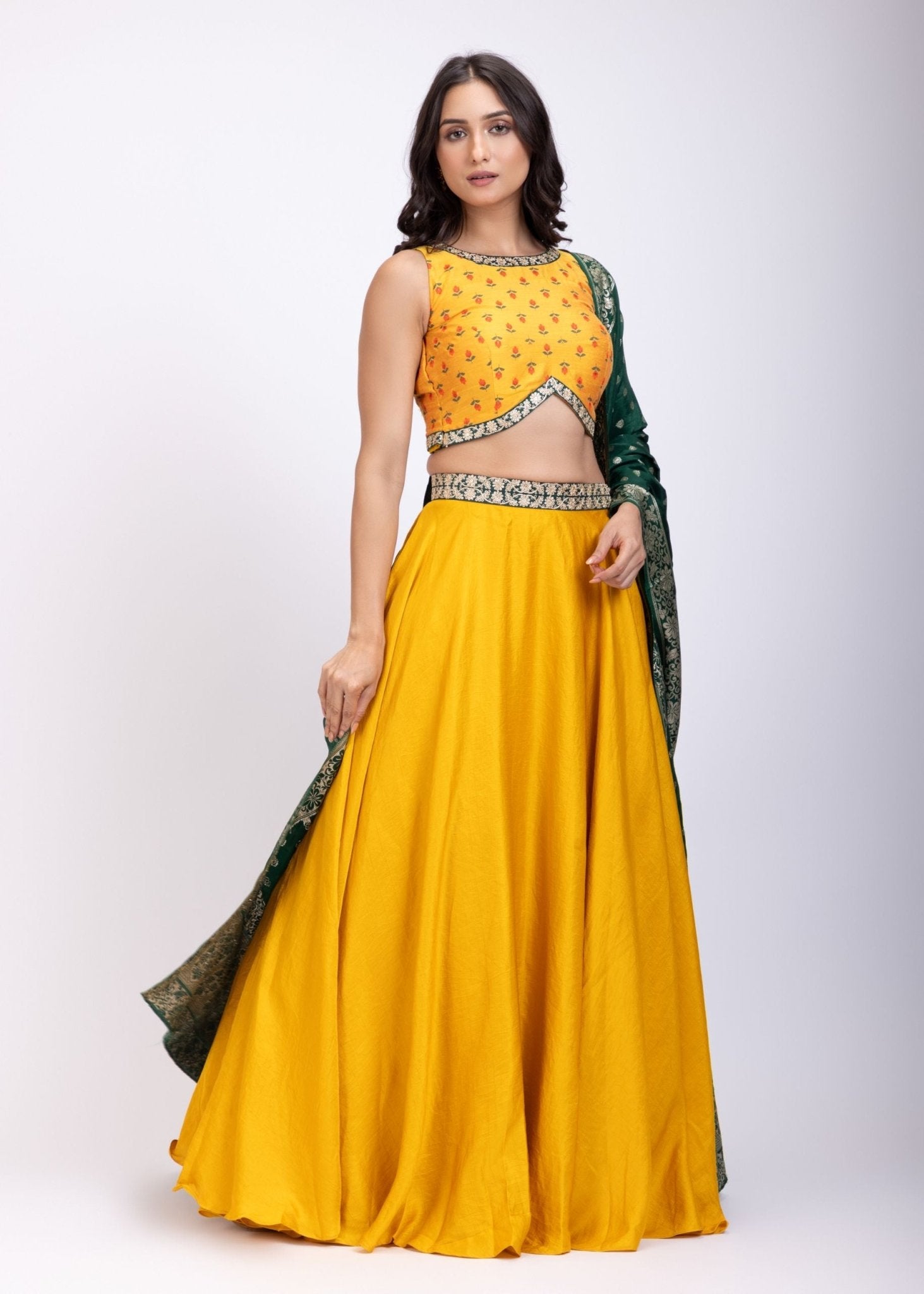 Yellow and Green Lehenga Set - Anvi Couture