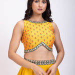 Yellow and Green Lehenga Set close up