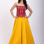Yellow and Maroon Corset Lehenga Set full