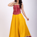 Yellow and Maroon Corset Lehenga Set front