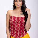 Yellow and Maroon Corset Lehenga Set close up