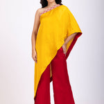 Yellow and Maroon One Shoulder Cord Set full