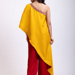 Yellow and Maroon One Shoulder Cord Set back