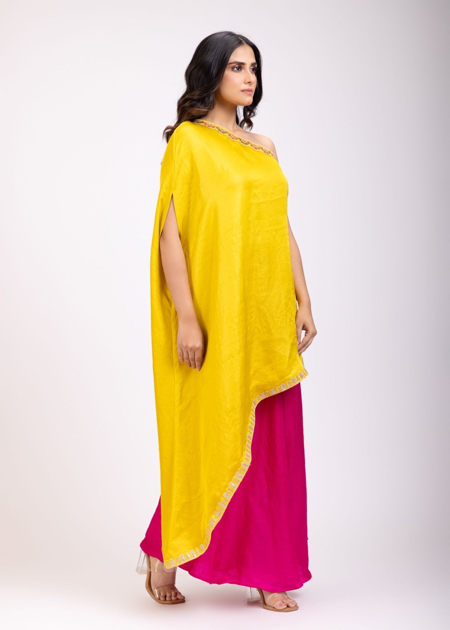 Yellow and Pink One Shoulder Cord Set - Anvi Couture