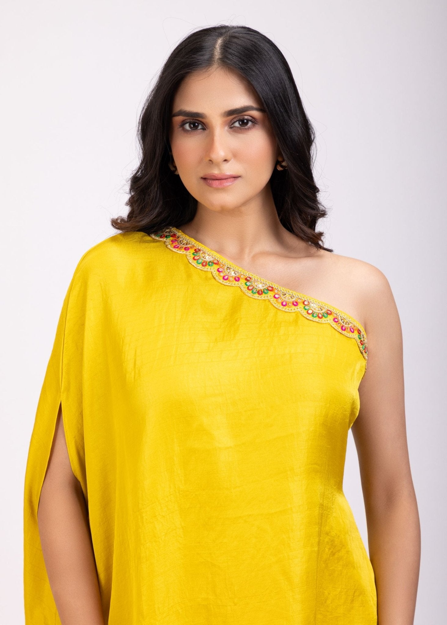 Yellow and Pink One Shoulder Cord Set - Anvi Couture