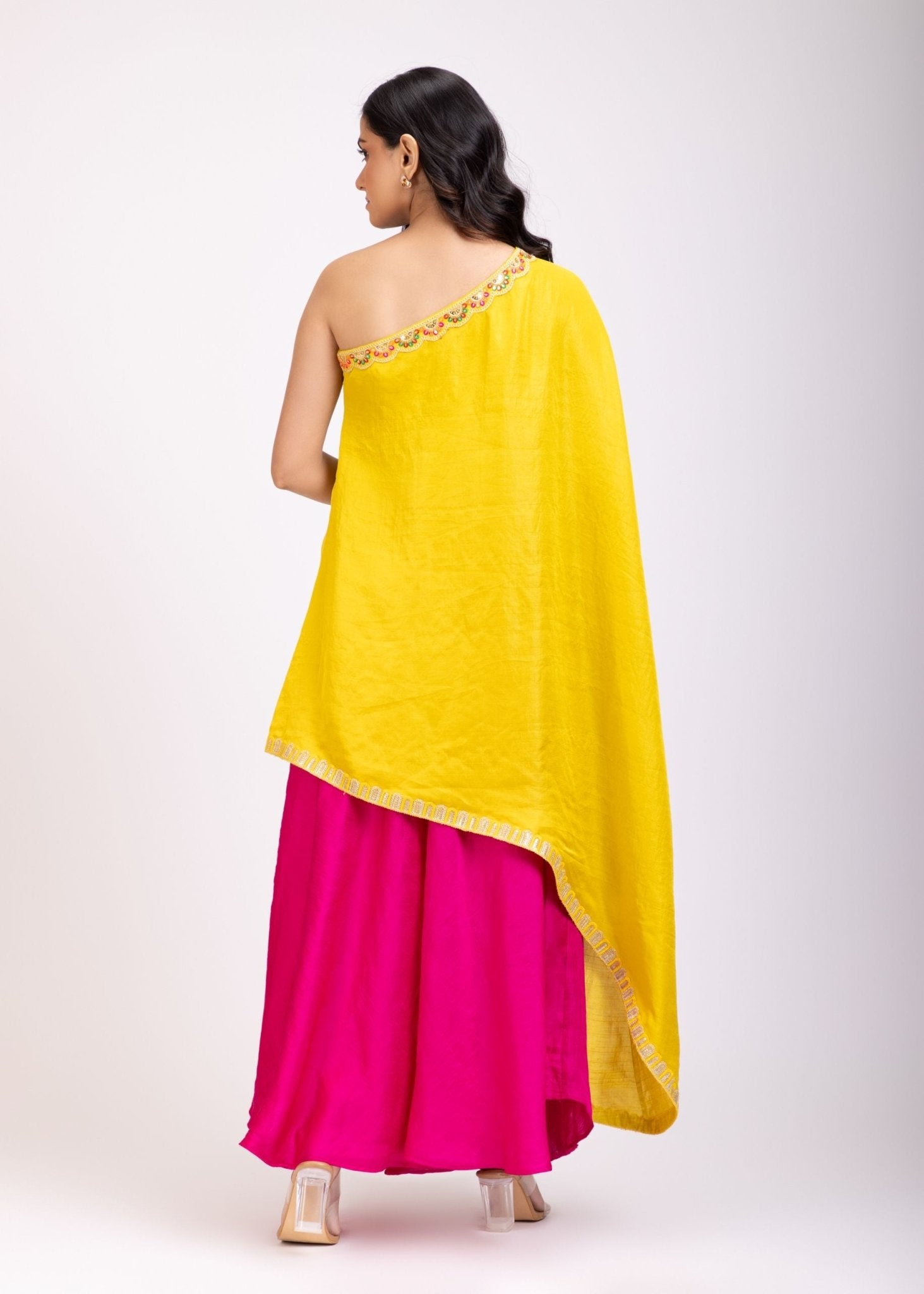 Yellow and Pink One Shoulder Cord Set - Anvi Couture