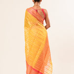 Yellow with Pink  Border Handloom Silk Organza Saree 