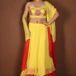 Yellow and Red Double Layered Lehenga Set with Embroidered Choli - Anvi Couture