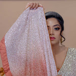 Peach and White Georgette Designer Saree With Sequin Work And Tassel Pallu - Anvi Couture