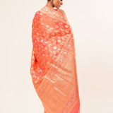 Peach Katan Silk Brocade Handwoven Banarasi Saree - Anvi Couture