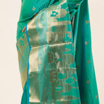 Light Blue Banarasi Katan Silk Saree with Golden Temple Border - Image 2