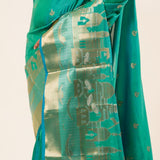 Light Blue Banarasi Katan Silk Saree with Golden Temple Border - Image 2