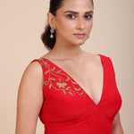 Red Designer Hand Embroidered Saree - Anvi Couture