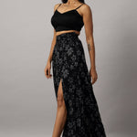 Elegant Black Crop Top and Thigh-High Slit Skirt Set for Modern Women