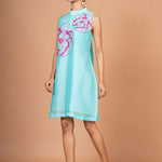 Blue Floral Hand Embroidered Mini Dress Side