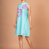 Blue Floral Hand Embroidered Mini Dress Side