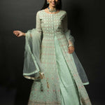 Sea Green Embroidered Kurti with Long Straight Pants - Anvi Couture