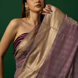 Lavender Organza Saree with Gold Embroidery Border for Festive Wear - Image 4