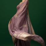 Women’s Lavender Organza Saree with Intricate Gold Handcrafted Border Design