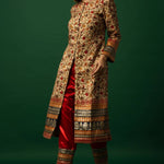 Luxury Red Silk Kurti and Jacquard Pant Set for Women’s Festive Wardrobe