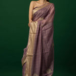 Lavender Organza Saree with Gold Embroidery Border for Festive Wear - Image 1