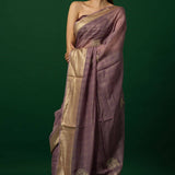 Lavender Organza Saree with Gold Embroidery Border for Festive Wear