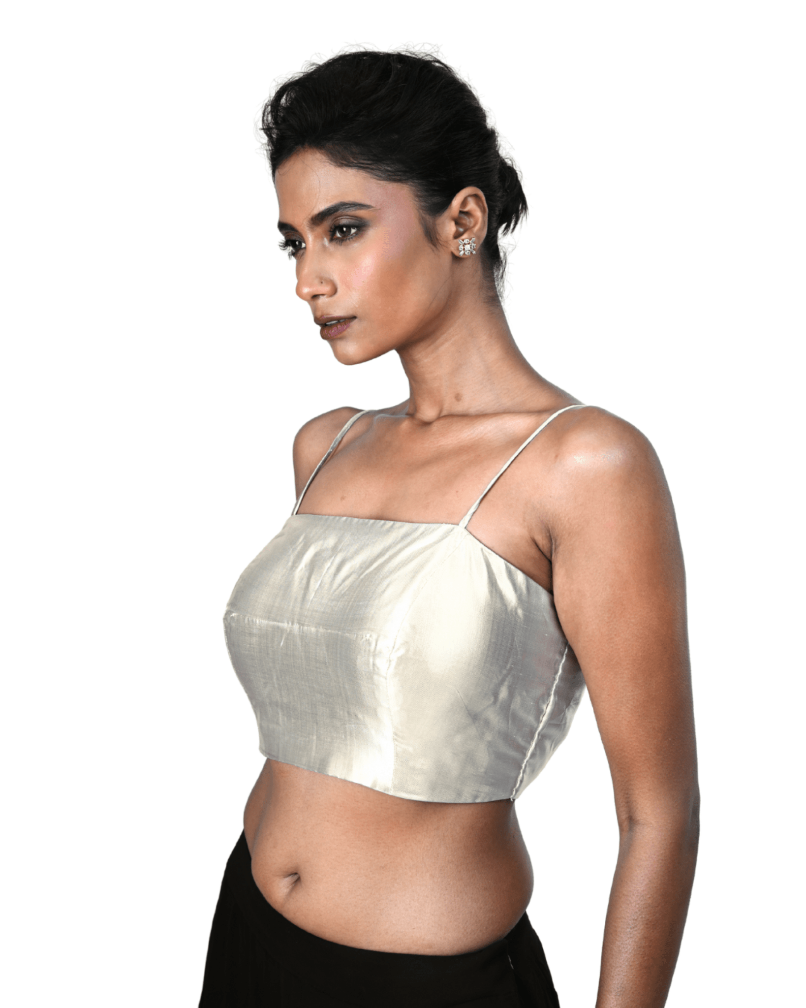 Silver Tissue Strappy Sleeveless Blouses - Anvi Couture