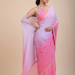 Baby Pink and Lavender Georgette Saree - Anvi Couture
