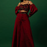 Trendy Maroon Crop Top and Palazzo Pant Set for Women - Party Wear