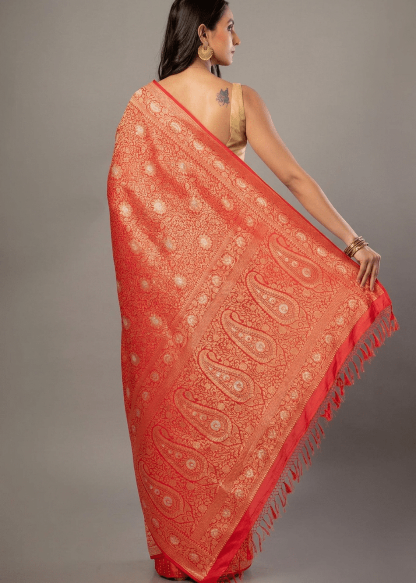 Red Brocade Katan Banarasi Saree - Anvi Couture