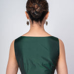 Dark Green Boat Neck Sleeveless Blouse in Pure Silk - Anvi Couture
