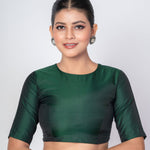  Dark Green Zero Neck Blouse with Back Hook Closure & Elbow Sleeves-Anvi Couture-Image1

