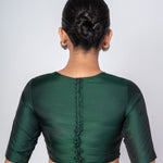  Dark Green Zero Neck Blouse with Back Hook Closure & Elbow Sleeves-Anvi Couture-Image4
