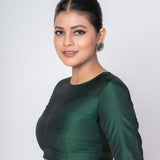 Dark Green Zero Neck Blouse with Back Hook Closure & Elbow Sleeves-Anvi Couture-Image3
