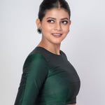  Dark Green Zero Neck Blouse with Back Hook Closure & Elbow Sleeves-Anvi Couture-Image2
