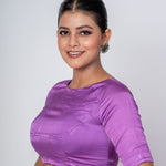 Mauve Color Blouse with Zero Neckline and Elbow Sleeves - Anvi Couture