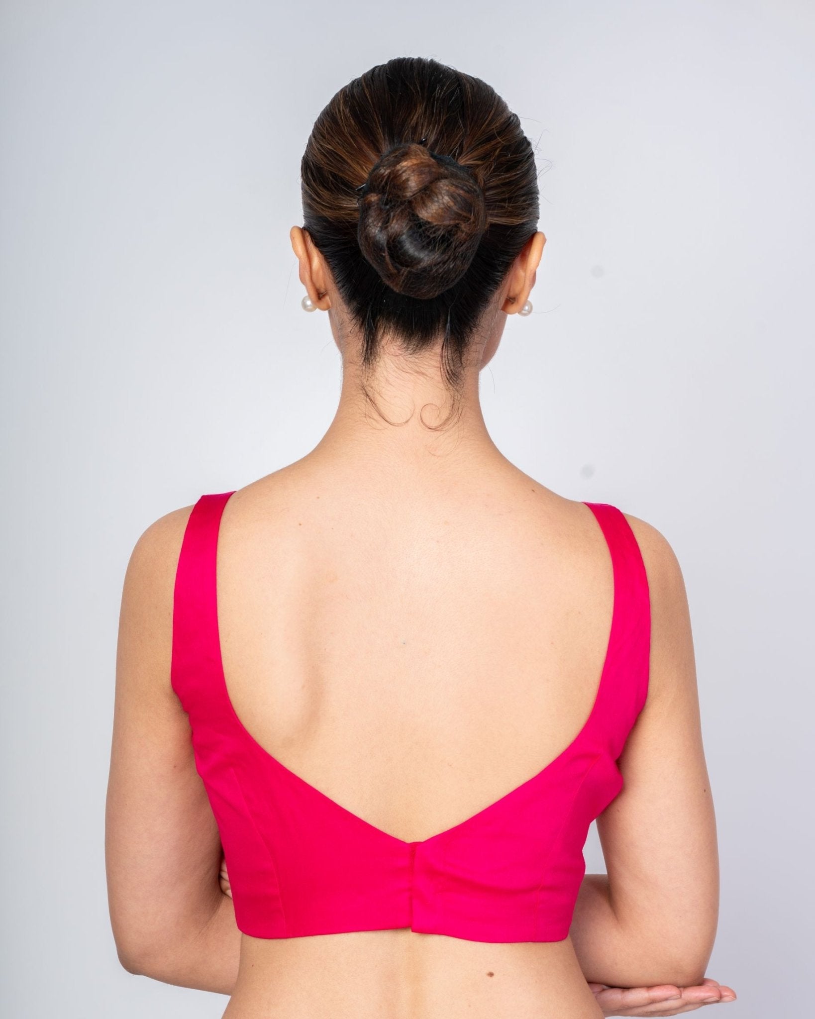 Pink Cotton Silk Square Neck Sleeveless Blouse with Deep V Backcut Out - Anvi Couture