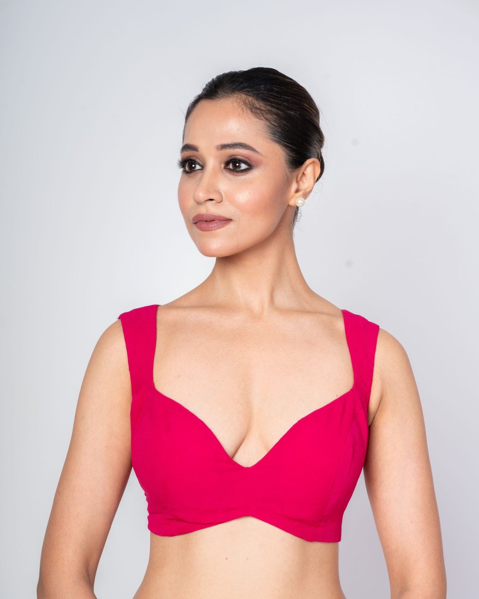 Pink Sleeveless Queen Anne Blouse with Back Closer - Anvi Couture