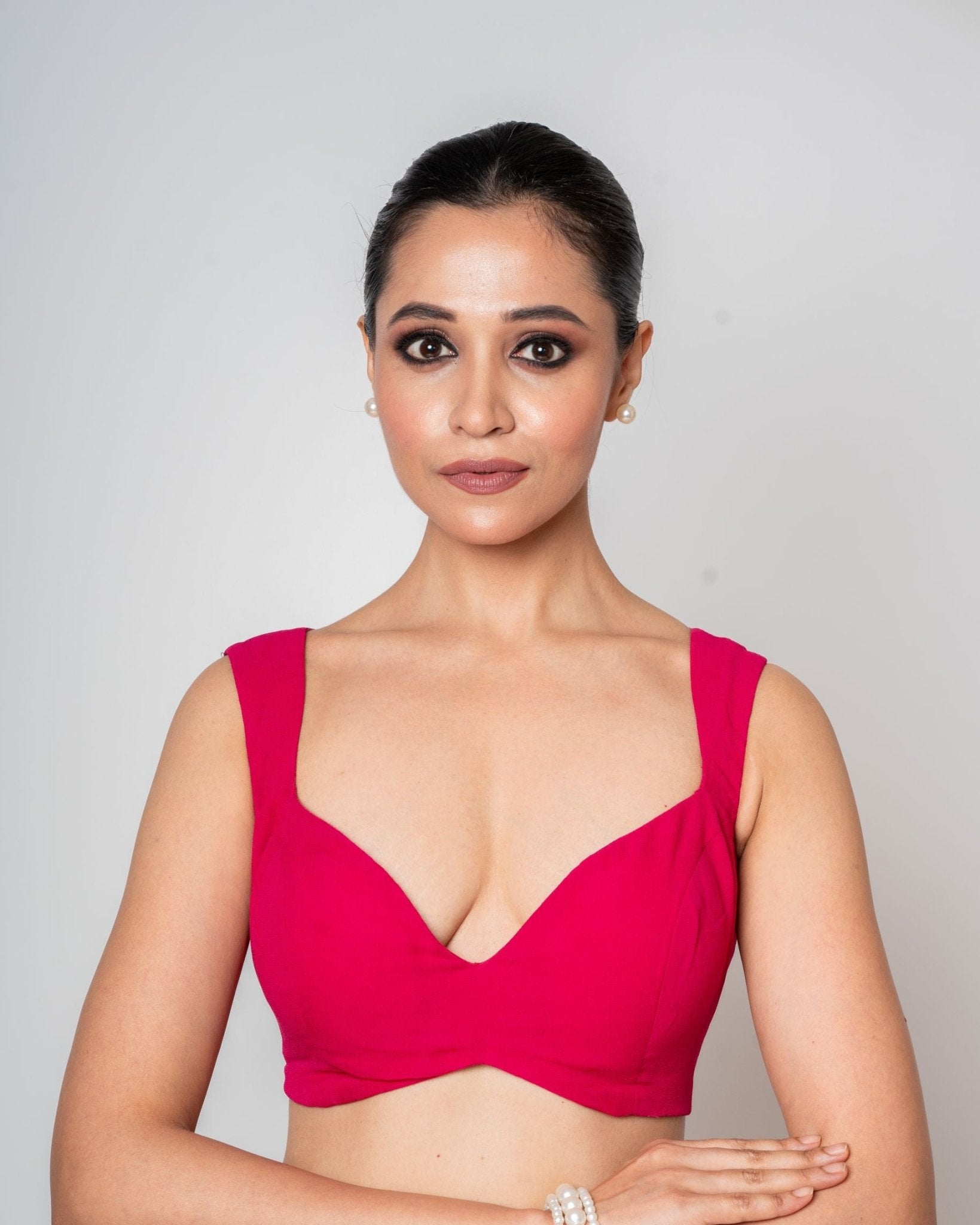 Pink Sleeveless Queen Anne Blouse with Back Closer - Anvi Couture