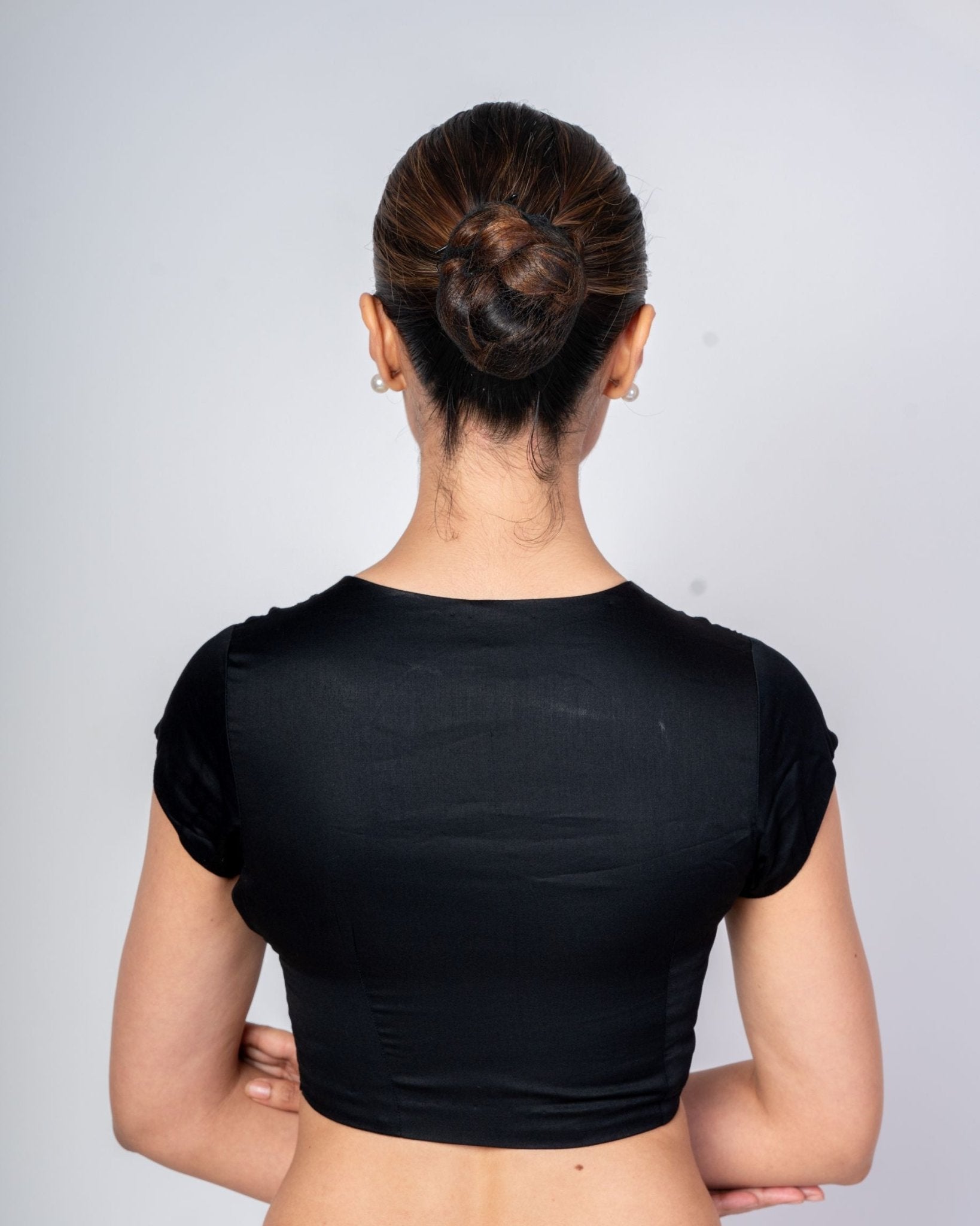 Black Square Neck Blouse with Back Closer and Cap Sleeves - Anvi Couture
