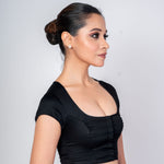 Black Square Neck Blouse with Back Closer and Cap Sleeves - Anvi Couture