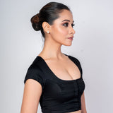 Black Square Neck Blouse with Back Closer and Cap Sleeves - Anvi Couture