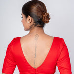 Red Deep V Neck Blouse with Elbow Sleeves & Back Hook Closer - Anvi Couture