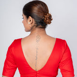 Red Deep V Neck Blouse with Elbow Sleeves & Back Hook Closer - Anvi Couture