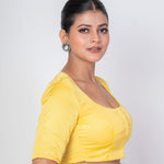Butter Yellow U Neckline Blouse with Elbow Sleeves - Anvi Couture