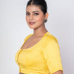 Butter Yellow U Neckline Blouse with Elbow Sleeves - Anvi Couture